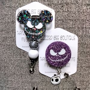 Jack Skellington Badge Reel ID Holder with beads and Jack Badge Reel with charm